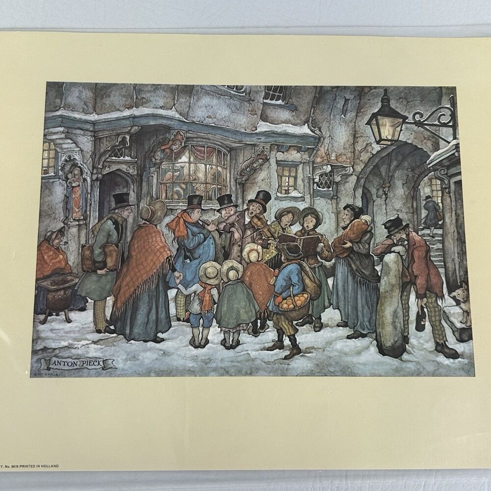 Anton Pieck Art Print The Busy Town Christmas Carolers Village Street Vintage